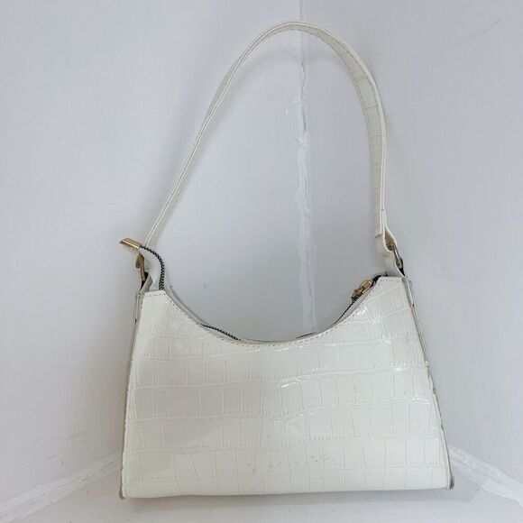 Shein White Faux Patent Leather Crocodile Embossed Shoulder Bag - Picture 2 of 8